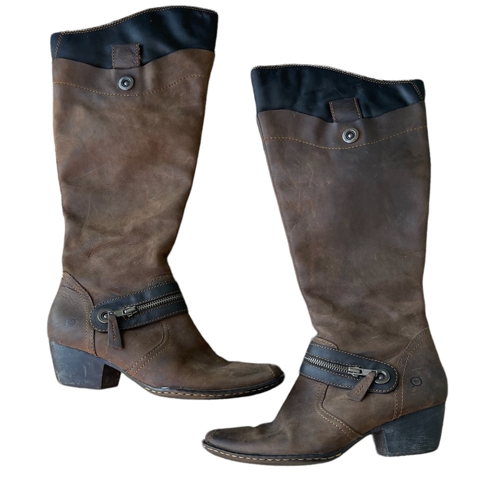Born Black Heeled Boots with Stacked Block Heel